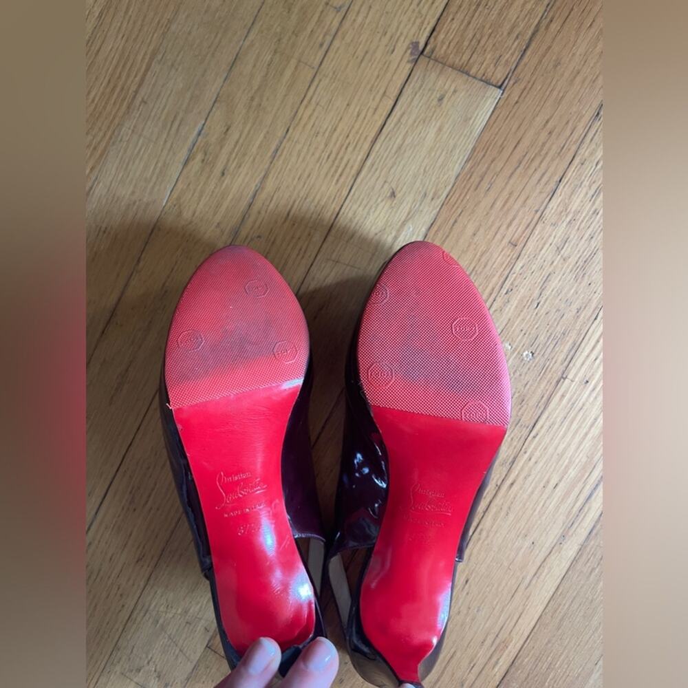 Christian Louboutin Bronze Patent Leather Peep Toe Slingbacks size 37 1/2 - Picture 8 of 11
